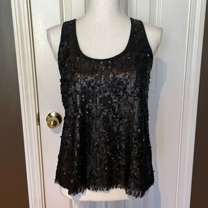 Kirra Black Sequined Mesh Sleeveless Top. Tie Behind Neck. Small